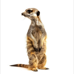 Curious meerkat standing and observing on white background - yliv