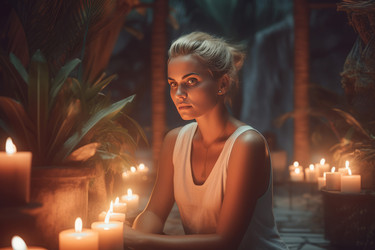 Woman at wellness tropical retreat. Generate ai - yliv