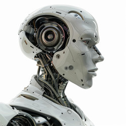 White humanoid robot showing artificial intelligence processing unit - yliv
