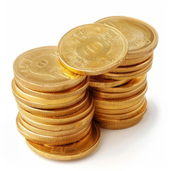Stacks of gold coins forming three columns on white background - yliv
