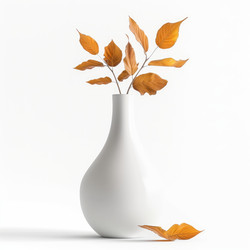 Minimalist autumn still life, orange leaves in white vase on white background - yliv