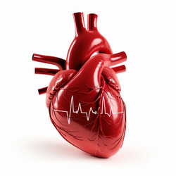 3D rendering of a realistic anatomical heart beating with an electrocardiogram line on a white background - yliv