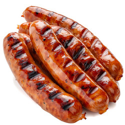 Вкусные сосиски-гриль, выделенные на белом фоне - yliv