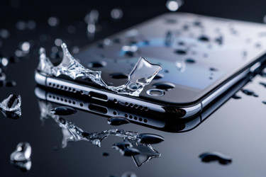Защитная пленка для экрана из разбитого закаленного стекла на смартфоне с каплями воды на черном фоне - yliv