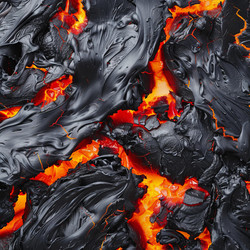 Cooling lava forming black basalt rock with molten lava glowing underneath - yliv