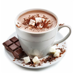 Steaming hot chocolate topped with marshmallows and chocolate sprinkles, served with a chocolate bar, perfect for a cozy winter treat - yliv