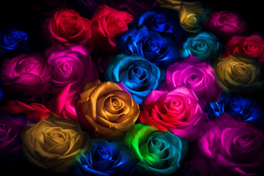 Illuminated colorful roses bouquet. Generate ai - yliv