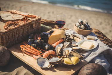 Seafood delights picnic. Generate AI - yliv