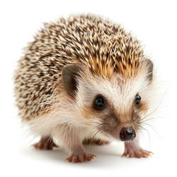 Small hedgehog standing on a white background looking curious - yliv