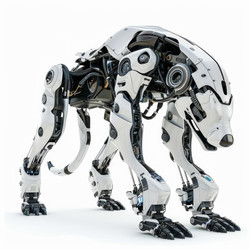 White futuristic robot dog with exposed mechanisms stands on a white background - yliv