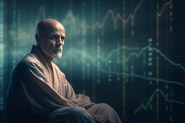 медитирующий лысый гуру-лидер продавцов. духовный рефлексивный наставник-эксперт по трейдингу. генеративный контент - yliv