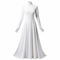 Long white dress with long sleeves flowing on invisible mannequin, isolated on white background - yliv