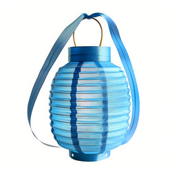 Blue paper lantern hanging with a ribbon on white background - yliv