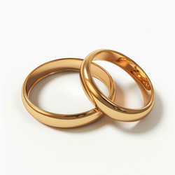 Two golden wedding rings are lying on a white background, symbolizing love, commitment, and the enduring bond of marriage - yliv
