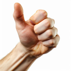 Male hand is making the thumbs up gesture against a white background - yliv