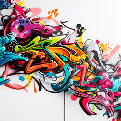 Граффити в стиле Wildstyle, взрывающееся цветом, покрывающее белую стену - yliv