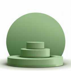 Minimalistic green podium displaying cosmetics on round backdrop - yliv