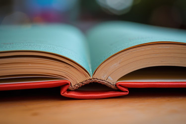 открытая книга, лежащая на деревянном столе, демонстрирующая свои потрепанные страницы - yliv