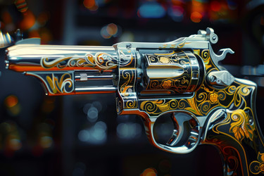 Engraved revolver exhibiting ornate floral design - yliv