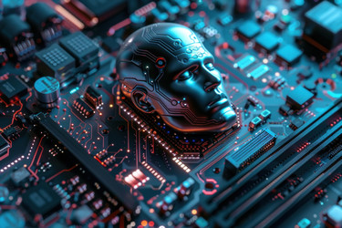 Artificial intelligence face resting on circuit board - yliv