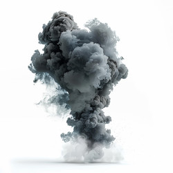 Dark gray smoke cloud exploding on white background - yliv
