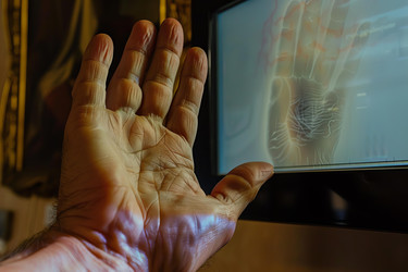 Врач осматривает футуристический прозрачный 3d-рентгеновский снимок руки - yliv