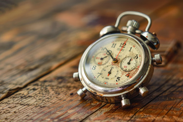 Vintage pocket watch with a distressed finish is laying on a weathered wooden surface - yliv