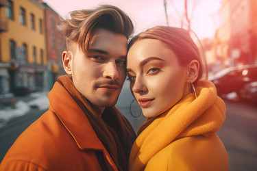 Couple hugging and posing outdoor. Generate ai - yliv