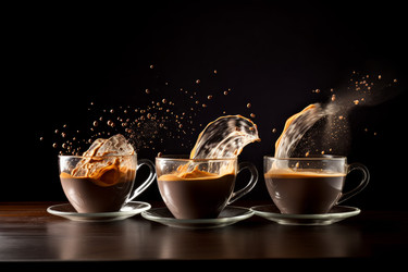 Three cups mellow coffee. Flavorful and delicious hot beverage with crystally mug. Generate AI - yliv