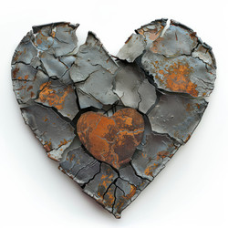 Metal heart representing lost love and difficult emotions, showing a smaller heart inside - yliv
