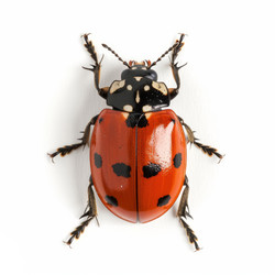 Endomychus coccineus, красивая красно-черная божья коровка, отдыхающая на белом фоне - yliv