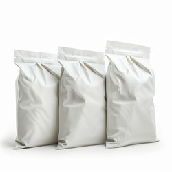 Three blank white doypack packaging staying on white background - yliv