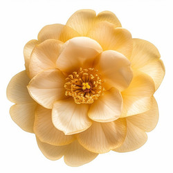 Macro photograph of a yellow camellia flower blooming, isolated on a white background - yliv