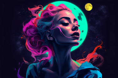 женский портрет на фоне неонового лунного света. генеративный контент - yliv