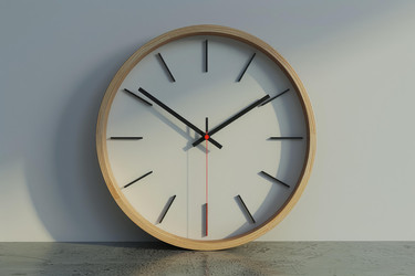 Modern wall clock with a minimalist design is ticking away on a white wall - yliv