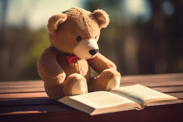 милый плюшевый мишка читает книгу. коллекционирование знаний о мягких игрушечных животных. генеративный контент - yliv