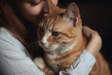 дама держит на руках котенка. молодая и красивая женщина с очаровательной золотистой кошкой. генеративный контент - yliv