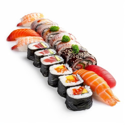 Вкусная композиция суши, создающая красочный кулинарный опыт на белом фоне - yliv