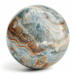 Perfect sphere made of polished blue onyx showing beautiful colorful veins and layers - yliv