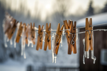 ледяные прищепки для белья, висящие на веревке. генеративный контент - yliv