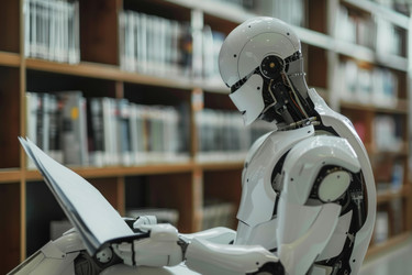 человекоподобный робот учится и получает информацию, читая книгу в библиотеке - yliv