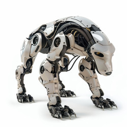 Futuristic robot panther with a sleek white and silver design is standing in a powerful pose, showcasing its advanced technology and predatory grace - yliv