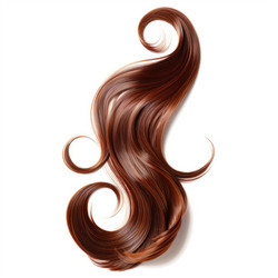 Natural brown hair is forming beautiful curls and waves flowing down on white background - yliv