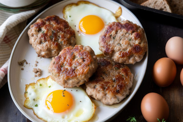 жареные котлеты и яйца. вкусное и пикантное блюдо с различными витаминами. генеративный контент - yliv