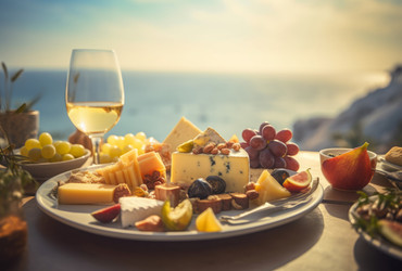 Cheese and grapes platter. Generate AI - yliv