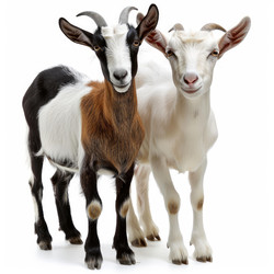 Two goats standing and looking forward on white background - yliv