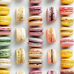 Colorful french macarons forming a pattern on white background - yliv