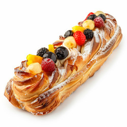 Delicious puff pastry dessert decorated with fresh berries and fruits, isolated on white background - yliv