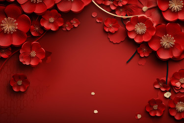 Red paper flowers creating a festive border on a textured background - yliv