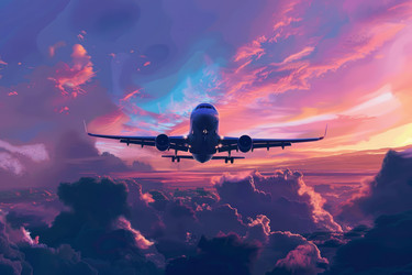 Passenger airplane is flying above the clouds at sunset - yliv